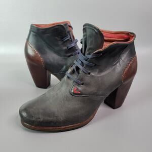 AS.98 Leather Heeled Oxford Ankle Bootie Shoes Size 38 Colorblock Charcoal Brown